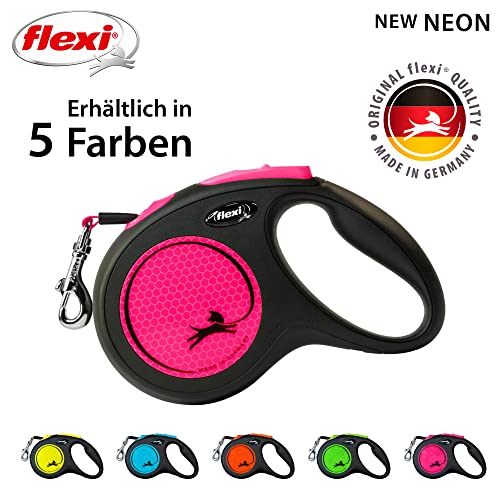 flexi® Neon M Gurt 5 m schwarz/neon-pink, Roll-Leine für Hunde bis 25 kg