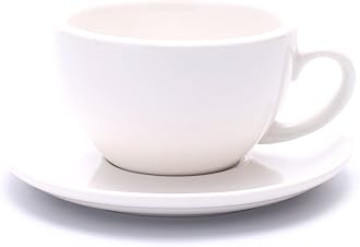 Latte Art Ceramic Cup and Saucer Cappuccino Fine Porcelain, Mate for Coffee Shop and Barista (Glossy White, 10.5 oz)