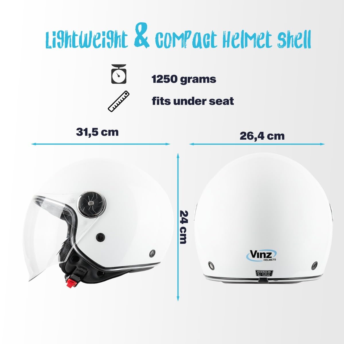 VINZ Tobia Casco Jet Doppia Visiera VIntage | Casco Scooter / Moto Donna E Uomo | Certificato ECE 22.06 | nelle taglie dalla XS-XXL