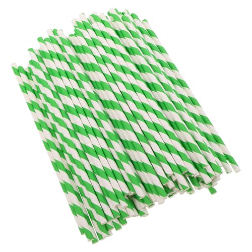 100 pitillos de papel verde con rayas biodegradables miniatura 1