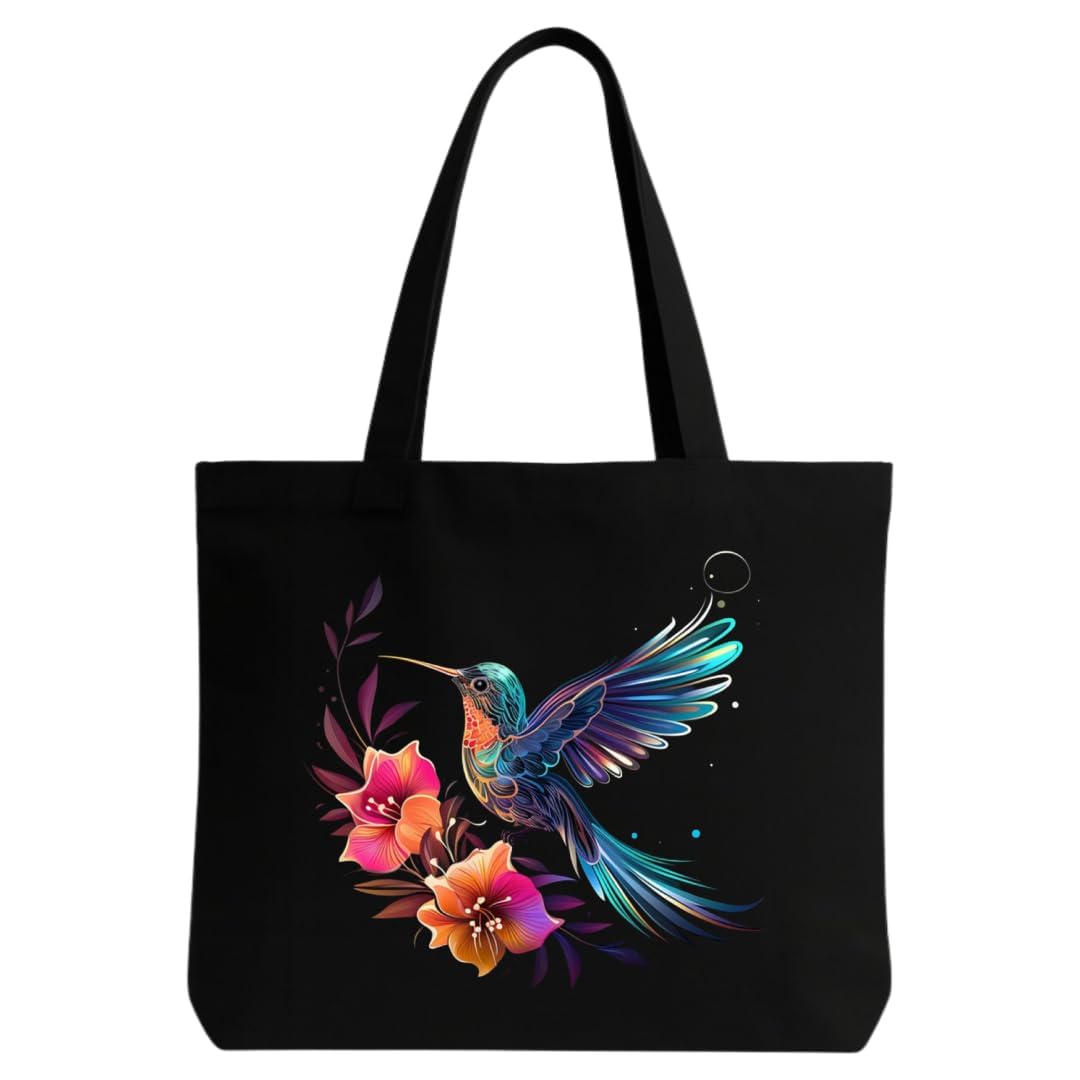 Printed Tote Bag for Women, Black Canvas Shoulder Bag, Lightweight and Spacious, Reusable Handbag for College, Office & Daily Use 40x30 cm.-image-0