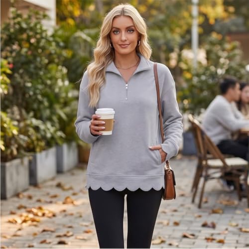 Scalloped Sweatshirt for Women 1/4 Zip Pullover Mockneck Sweatshirt - image 3