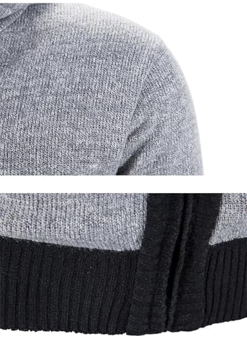 Men Hooded Warm Knitted Sweatercoat Thick Patchwork Zipper Fleece Winter Sweater Cardigan3