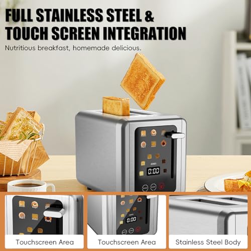 Image of WUNLY Smart Digital 2 Slice Toaster with Touch Screen,1.5'' Extra Wide Slots for Bagel, Digital Countdown & Sound Control, 6 Bread Types & 6 Shade Settings, Defrost /Reheat /Standby,Black