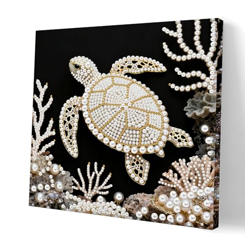 yzARTche Diamond Art Pearl Painting Kit, DIY Pearl Art Painting with Black Frame, Handmade Gem Dot Picture Craft for Home Wall Decor Present Set-28-Sea ​​Turtle