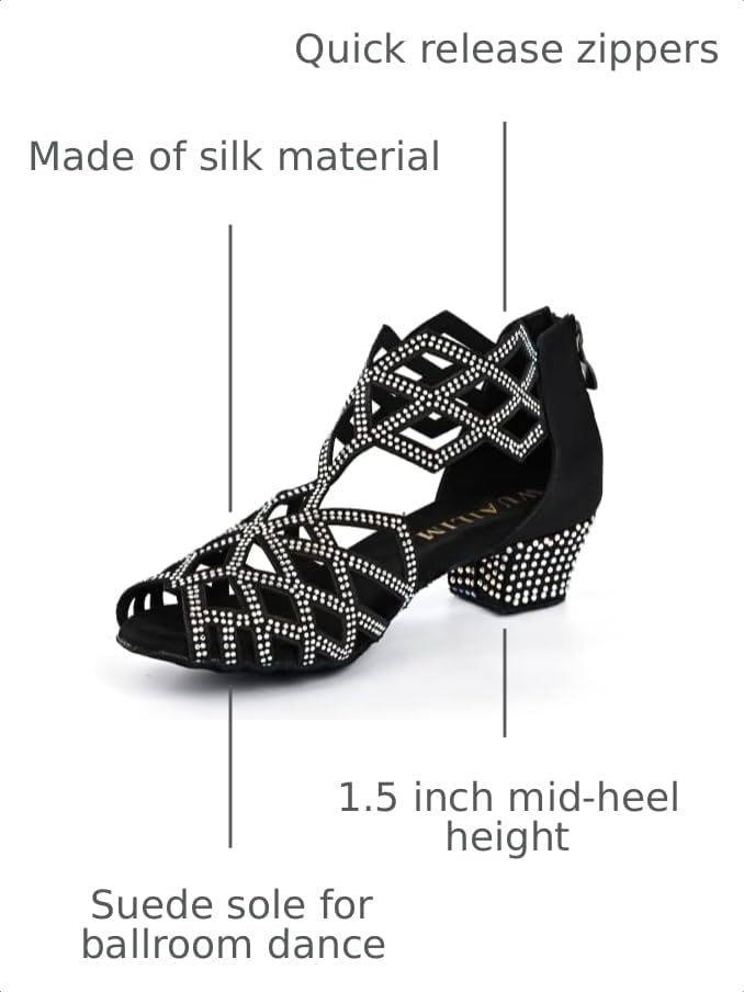 Image of Women's Ballroom Rhinestone Dance Shoes, Latin Salsa Bachata Practice Performance Dancer Shoes
