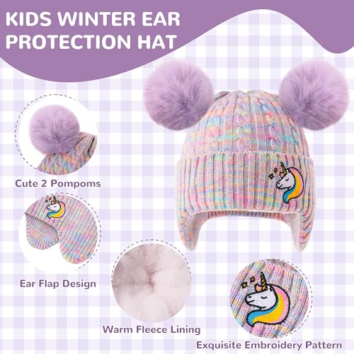 FENELY 2Pcs Kids Winter Hat Gloves Set for Ages 2-6-10 Boys Girls, Knit Thick Warm Fleece Lined Thermal Sets3
