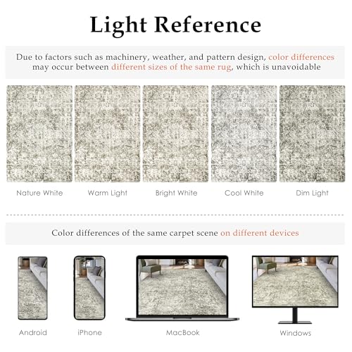 4x6 Area Rug Washable Vintage Neutral Entryway Living Room Carpet Indoor Office Non Slip Taupe Entrance Distressed Low Pile Retro Accent Throw Rug for Dining Room Bathroom Bedroom Laundry