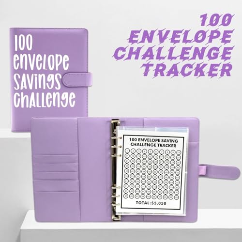 Sparbuch für Geld, Geld Sparen Challenge Buch, Sparbuch für Geld Challenge, Geldsparmappe A5, 100 Envelope Saving Challenge, Sparen Sie 5.050 € auf unterhaltsame und einfache Weise (Lila)