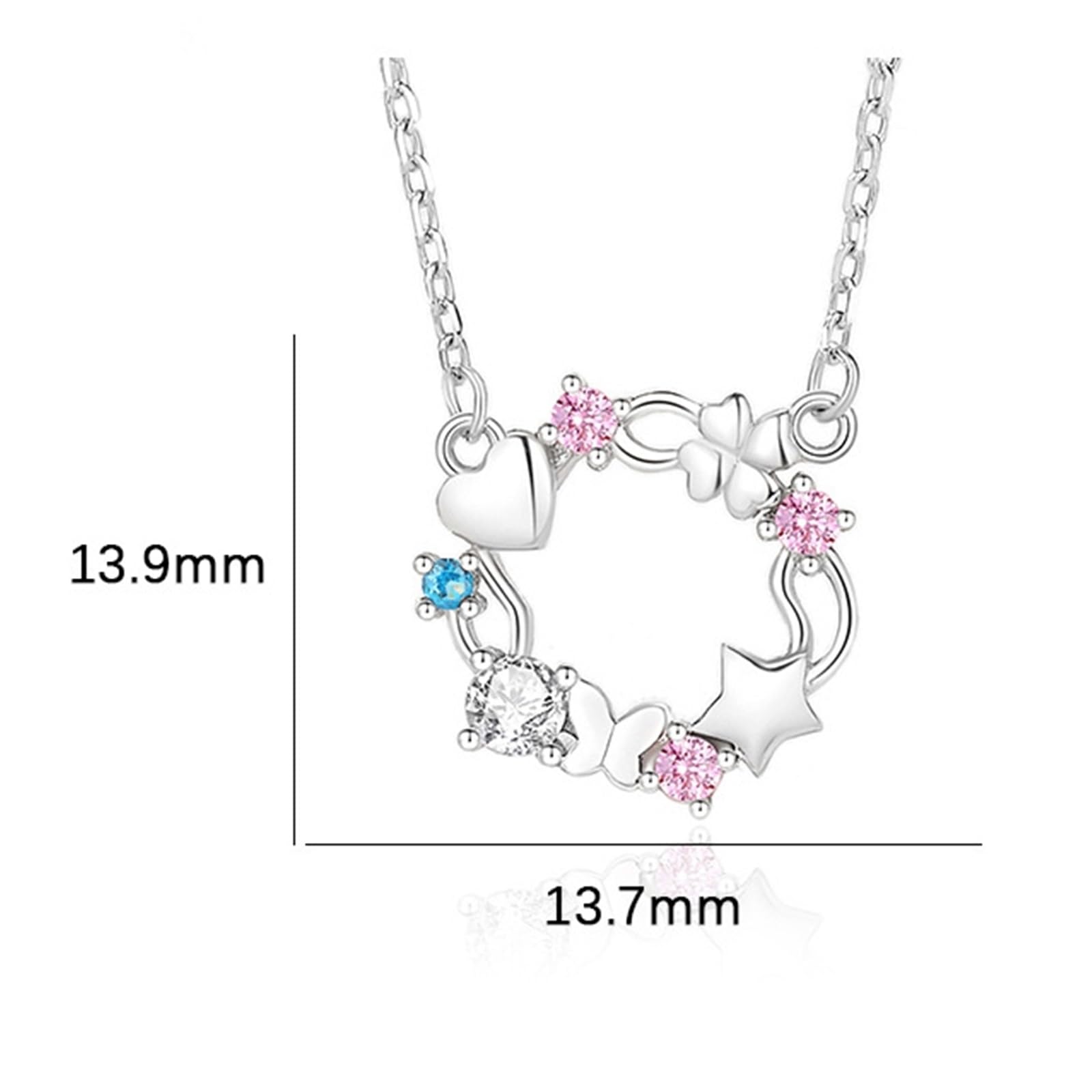 Collar con colgante de corazón para mujer, corona de trébol de mariposa, estrella, corazón, collar delicado para mujer, zafiro creado y topacio moissanita