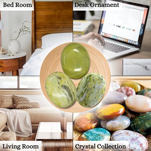 Image of Amazing Gemstone Serpentine Crystals and Healing Stones - Large Palm Stone Crystals Piedra - Crystal for Good Luck, Balanced Positive Energy, Meditation - Unique Stocking Stuffers and Gifts for Women