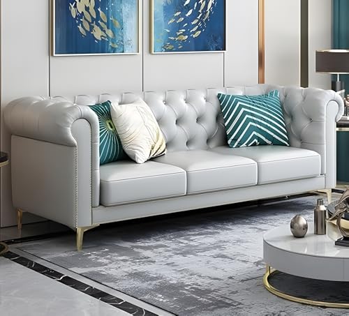 Image of A to Z Furniture Modern Classic Fabric & Valvet Tufted Chesterfield Sofa Living Room and Office (Grey leatharrate)