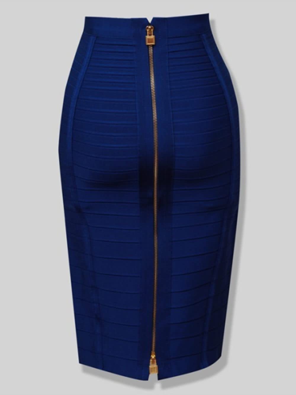 Gonne A Ruota,Gonna Longuette da Donna Gonna A Tubino Aderente Elastica A Vita Alta in Maglia Blu con Cerniera Gonne Lunghe al Ginocchio Arricciate alla Moda per Ragazze Ladies,XS