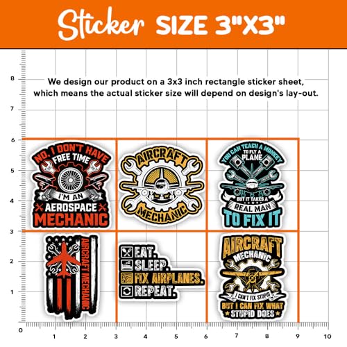 Image of MAIANEY [10Pcs, 3 inchx3 inch] Aircraft Mechanic Stickers, Aircraft Technician, Maintenance, Airline Airplane Pilot Decal, Waterproof Vinyl Decal, Gifts for Hard Hat, Car, Laptop, Helmet, Notebook, Cooler