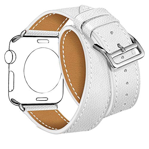 Maxjoy Compatible with Apple Watch Band, Genuine Leather Bands 38mm 40mm Strap Replacement Wristband with Metal Clasp Compatible with Apple iWatch Series 4 3 2 1 Sport Edition, White