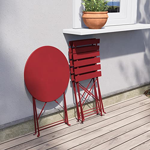 Grand patio Bistro Set 3 Stück, Gartenmöbel Set, Sitzgruppe 2 Stühle und 1 Tisch, Premium Stahl, Klappbar, Balkonset für Hof, Garten, draussen (Rot)