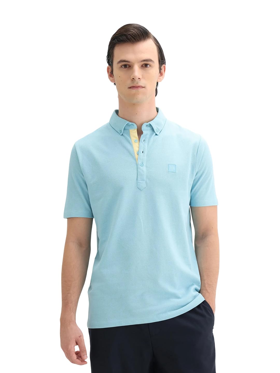 rare rabbit Men's Herval Light Blue Cotton Plain Regular Fit Half Sleeve Polo-picture-28