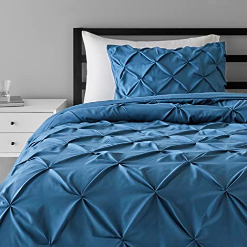 Image of Amazon Basics 2 Piece Soft, Lightweight Down-Alternative Comforter Bedding Set, Pinch Pleat, Twin /TwinXL, Dark Teal, Geometric