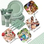 350 Pcs Sage Green Plates and Napkins, 50 Guest Spring Party Supplies Include Scalloped Paper Plates Napkins Cups Plastic Spoons Forks Knives Disposable Tableware Set for Baby Shower - Image 3