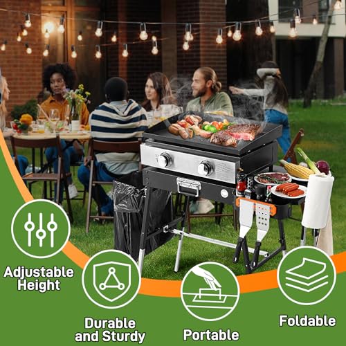 AOKEMAi Outdoor Grill Table Blackstone Griddle Stand 17" & 22", Folding Camping Table with Side Shelf and Caddy, Ninja Grill Stand& Pizza Oven Table for Tailgating, Blackstone Griddle Accessories