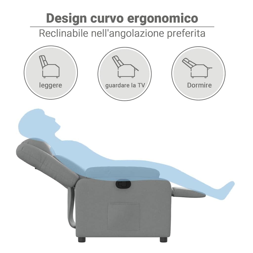 vidaXL Poltrona Reclinabile in Tessuto Grigio Chiaro, poltrona reclinabile, poltrona elettrica, poltrona singola, poltrona reclinante, poltrona