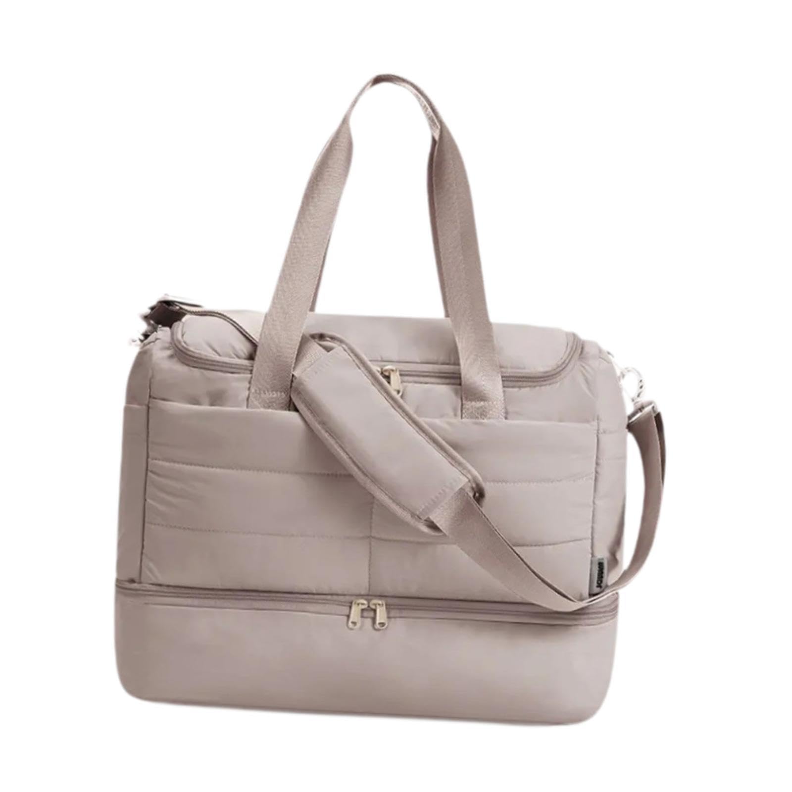 Borsa da Viaggio Donna Borsa Tote Multifunzione Borsa Sportiva con Scomparto Scarpe Sacca Leggera Impermeabile Adatta a Escursioni Lavoro Attività, Cachi
