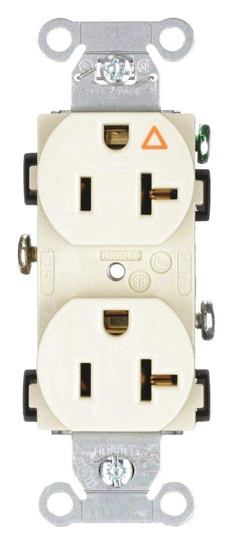 Hubbell Wiring Systems IG20CRI SpikeShield Commercial Specification Grade Straight Blade Isolated Ground Receptacle, 125V, 20A, 1 HP, 2-Pole, 3-Wire, Ivory