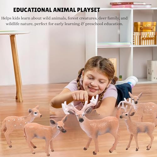 Image of Deer Family Animal Toy for Kids | 6 PCS Realistic Wild Forest Animals Cute Deers Miniatures Action Figurines Toys for Boys and Girls Birthday Gifts for Children | Decoration & Educational Item