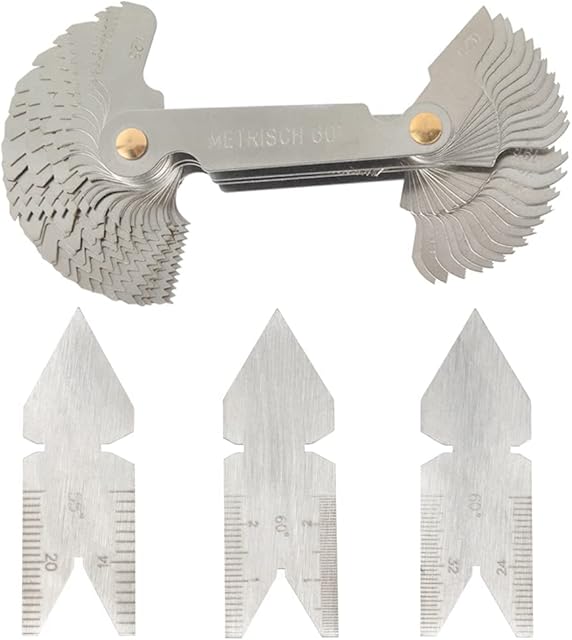 Mesee Stainless Steel Screw Thread Pitch Cutting Gauge Tool Set, 58pcs Metric & Imperial Whitworth & US SAE Type Caliper Gages + 3pcs 55 & 60 Degree Center Gage Measuring Tool
