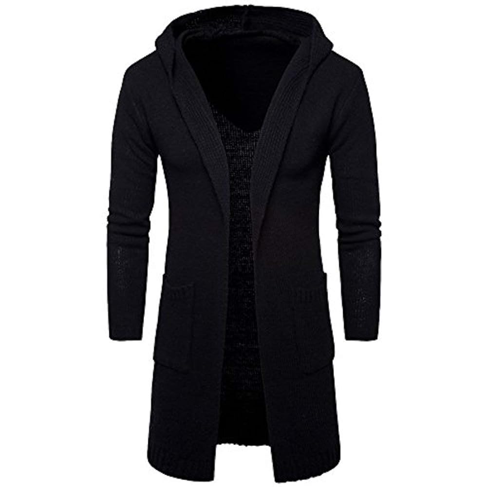 Cicilin Mens Long Sweaters Hooded Knitted Open Edge Thicker