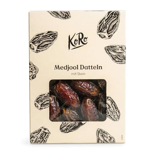 KoRo - Medjool Datteln mit Stein 1 kg - Unter der Sonne gereift - Besonders saftig-soft - Karamelliger Geschmack - Ballaststoffreicher Snack