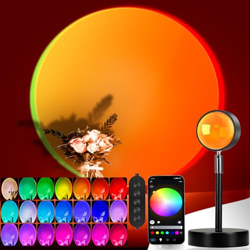 Image of easeking LED Sunset Lamp Projector,Multicolor Changing with USB Port,Sunset Light 180°Rotation for Room Decor,Sunset Lamp for Bedroom,Photography Party,Tiktok Live,Gift for Halloween, Christmas