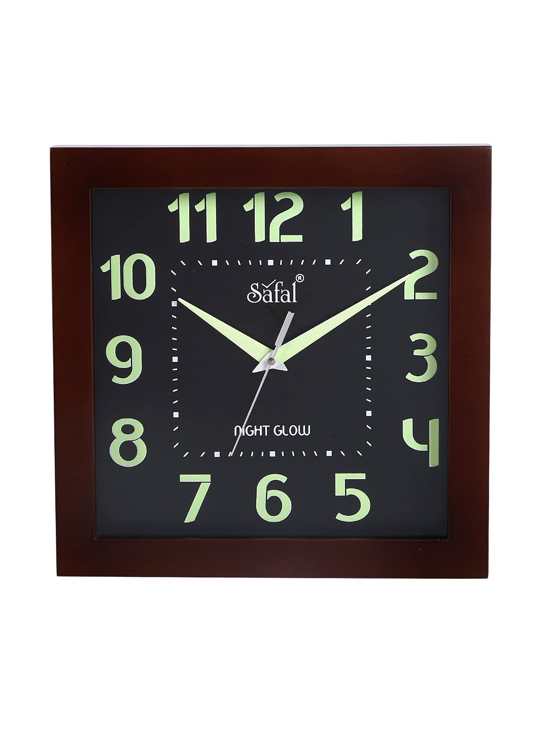 SaFaLSpecialised Wooden Night Glow Clock with Silent Sweep Mechanism Brown