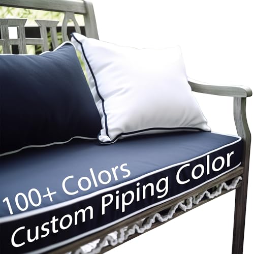 SINUOLIN Custom Size Bench Cushion Pads for Indoor Outdoor Furniture Window Seat Sofa Couch Swing 70D High-Resilience Foam with Optional Fabric Embroidery Contrasting Colors Piping