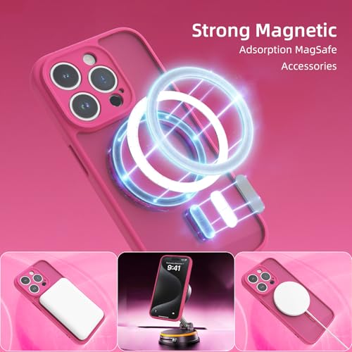 Coque iPhone 15 Pro rose vif transparente protection MagSafe 6.1 - 5