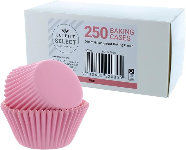 Culpitt Select Pink Baking Cases, Greaseproof Paper Baking Cups, 50mm Cupcake Cases - Extra Large Pack of 250