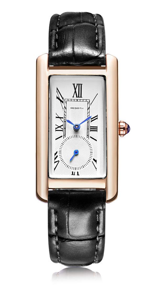Quartz Watch for Women, Lady Stylish Square Dress Watch with Leather Strap and Sapphire Crown