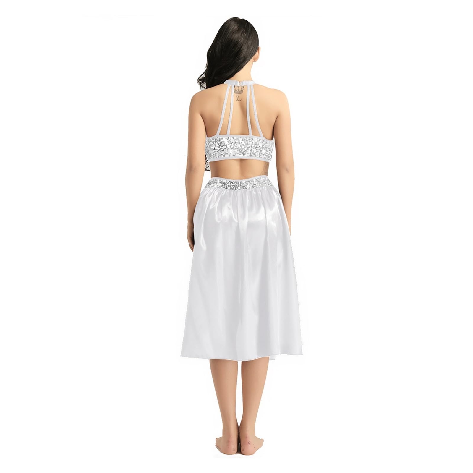 Vestido De Danza LíRica Moderno Vestido de Ballet for Mujer Trajes de Baile lírico Bailarina Leotardo Vestido de Baile Cuello Halter sin Mangas Top Corto de Lentejuelas Falda de Ballet