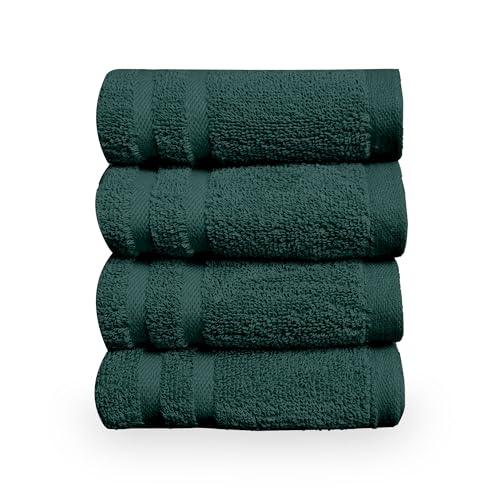 Image of Divine Casa Cotton 550 GSM Hand Towels Pack of 4 Green, 60 x 40 cm Ultra Soft & Highly Absorbent Thick Bathroom Towels