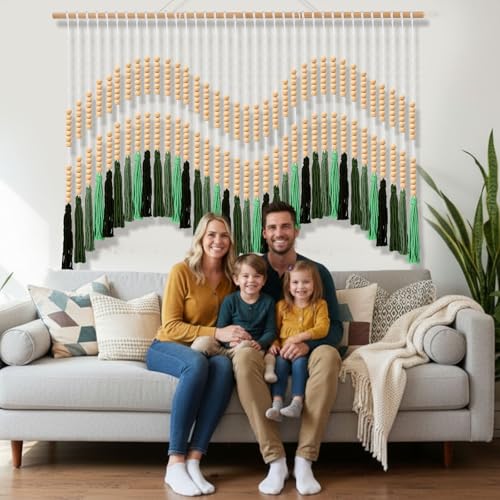 Tiamon Boho Wall Decor - 59'' W x 42'' L Macrame Wall Hanging Beaded Large Tapestry Art for Home Bathroom Farmhouse Bedroom Living Room Office Natural Modern Rustic Decoration — view 6