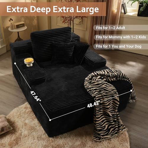 Image of HOOOWOOO Chaise Lounge Sleeping Couch, 48.5x67 Assembly Free Modern Minimalist Sofa, Extra Deep Large Single Seat Sofa, Free Standing Floor Couch in A Box for Living Room (Black Velvet Upholstered)