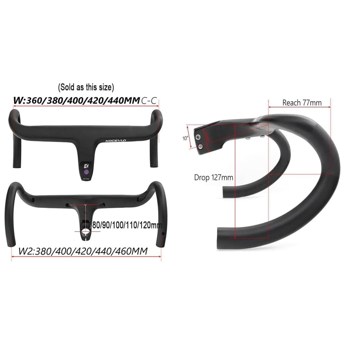 Amazon.co.jp: 一体型ロードバイクハンドルバー 360/380/400/420/440mm 