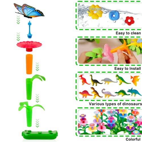 Image of Toys Gifts for Age 2 3 4 5 6,167 PCS Dinosaur Flower Garden Building Blocks | STEM Fine Motor Skill Stacking Games for Toddlers, First 1st Birthday Gifts for Preschool Kids Boys Girls 2+ Years Old