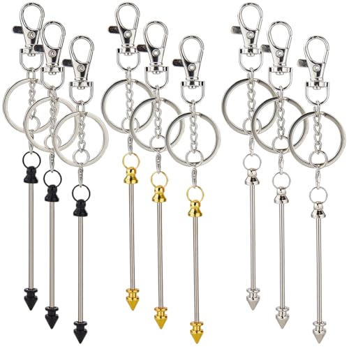 SUNNYCLUE 1 Box 9Pcs 3 Colors Beadable Keychains Bulk Metal Beaded Keychain Bars Blanks Gold Silver Black Key Chains Bar with Claw Clasps Bead Keys Chain for Women Keychains Making Supplies DIY Crafts
