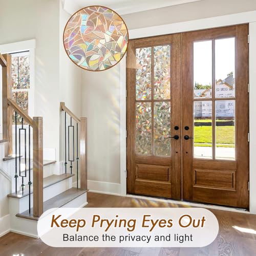Image of Haton Window Privacy Film, Rainbow Film, Brown 11.8 inch x 78.7 inch | Stained Glass Decorative Window Clings, Static Cling No Glue Removable, Sun Blocking Heat Control Stickers for Home Doors