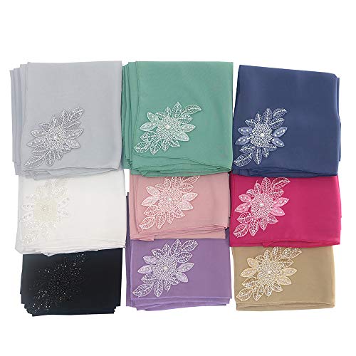 Womens Chiffon Muslim Long Hijab Scarf Islamic Scarfs with Rhinestone Head Wrap Scarfs3