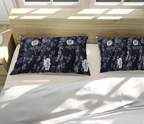 Image of 200 TC Cotton Bedsheet Set with 2 Pillow Covers | King Size Soft Breathable Wrinkle Free - Floral Printed Double Bedsheets | Bed Size 78x78x10 Inches | Pillow Covers Fit Up to 10 Inch