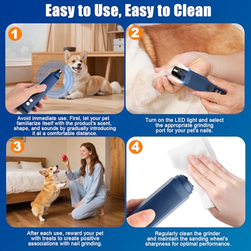 Krallenschleifer für Hunde,2-Gang 8000/9500 U/min mit LED-Beleuchtung,Hunde Krallenschneider 45dB Leise Lärm,USB-aufladbar mit Mittelgroße und Kleine Hunde