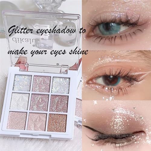 Glitter Eyeshadow Palette,Shimmer Eye Shadow Pallets for Women,Highly Pigmented Eyeshadow Make-Up Palettes,White Pink Glitter Eye Shadow Palette With Brush,Travel Size Eyeshadow Gift for Girls Make Up - Image 4