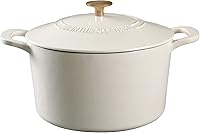 Martha Stewart Gatwick 7-Quart Enameled Cast Iron Dutch Oven, Linen White Gold Knob - Slow Cooking Braising Baking